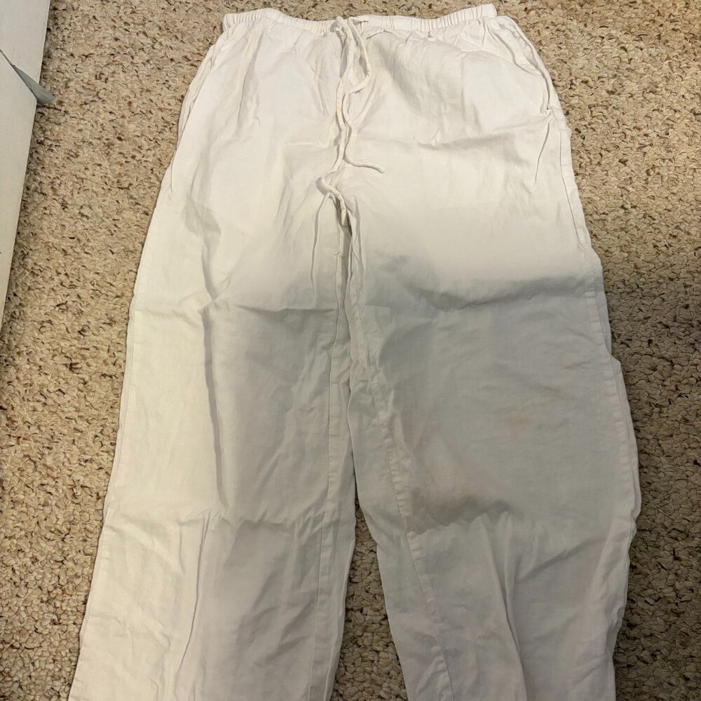Cotton On White Drawstring Linen Pants – Size 4 – Hemmed